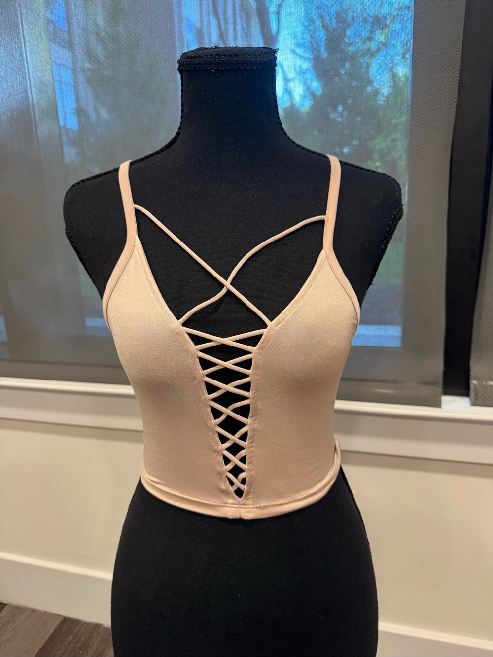 Urban Outfitters Nude Lace-Up Plunge Bandeau Bralette